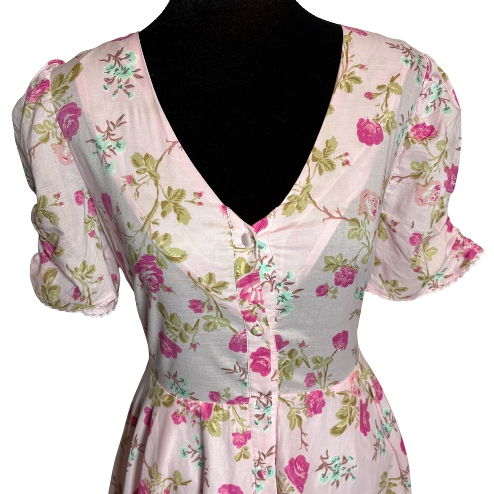 LoveShackFancy x Target Pink Floral Midi Dress Puff Sleeve Cottagecore sz 2 NWT - Picture 4 of 11